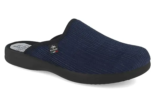 Fly Flot Pantoffel Geschlossen Blau - Herren Slipper - Bequemer Herren-Pantoffel aus Cord mit anatomischem Fußbett und leichter Piumatech PU Sohle für sicheren Halt. Perfekt für entspannte Stunden zu Hause.