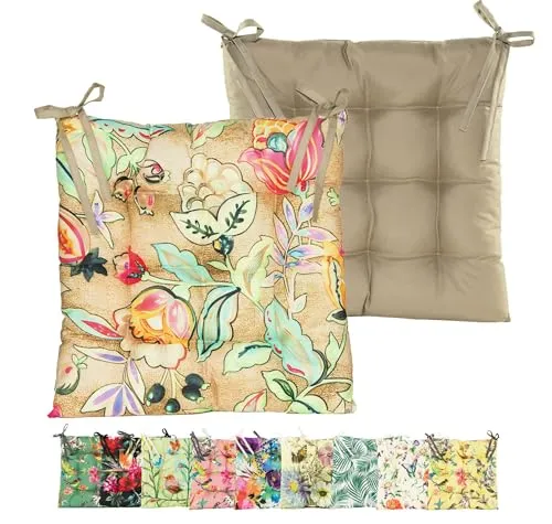 JACK Outdoor Motiv Stuhlkissen 38x38cm Lounge Kissen Auflage Wasserfest Sitzkissen Garten Lotus Effekt, Farbe:Beerenflut Creme