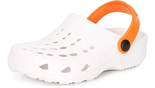 Ladeheid Kinder Mädchen Jungen Eva Clogs Gartenclogs Gartenschuhe LA-CA-06 (Weiß/Orange, 22/23 EU)