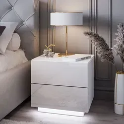 lukmebel Nachttisch LINA LUX mit LED Beleuchtung - Weiß Hochglanz - Moderner Nachttisch mit Push-to-Open-System und praktischer LED-Beleuchtung. Ideal für Schlafzimmer und als Beistelltisch, bietet er elegante Aufbewahrung mit zwei geräumigen Schubladen.