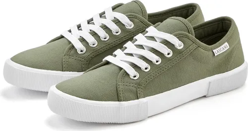 LASCANA Damen Sneaker Gr. 37, grün (olivfarben) - Vegane Sneaker aus 100% Textilmaterial, ideal für lässige Freizeitlooks. Mit bequemer Innensohle und schnürbarem Design für perfekten Tragekomfort.