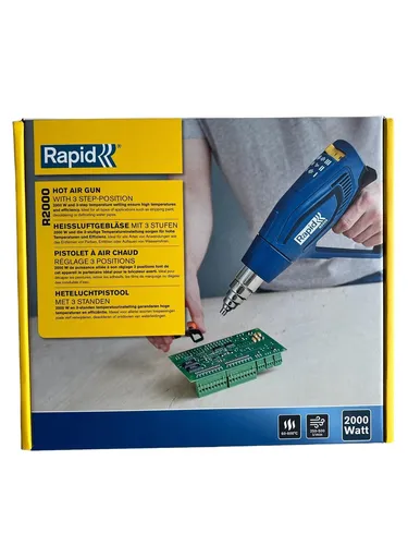 Rapid Heißluftpistole R2000 - 2000 W Heißluftfön mit 60-600°C - Heißluftpistole für vielseitige Anwendungen, mit einem Temperaturbereich von 60-600°C und einem Luftstrom von 250-500 l/min, ideal für Heimwerker und Profis.