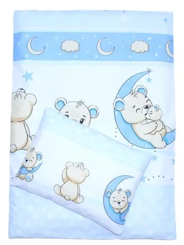 Kinderwagenset Baby Bettwäsche für Kinderwagen Bezüge Decke Kissen (Blau, 4 tlg)