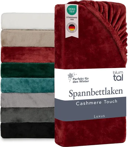Blumtal Spannbettlaken Cashmere Touch 90x200 cm Plüsch - Spannbettlaken 90x200cm warm - Winter Spannbettlaken 90x200cm aus Mikrofaser Rot