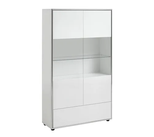 ebuy24 Kenan Vitrine 2 Türen, 1 Schublade - Matratzen Vitrine in elegantem Weiß Hochglanz, bietet viel Stauraum mit 2 Türen und 1 Schublade – ideal für stilvolle Wohnräume.