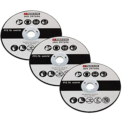 Parkside 3er Trennscheiben-Set für PWSA 12 B1 Winkelschleifer, Metall, max. 80 m/s, für Metall, Stein, Holz, Kunststoff, Fliesen, 3 teilig