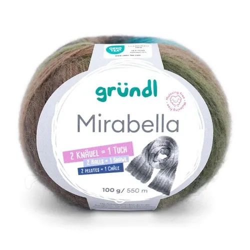 GRÜNDL WOLLE MIRABELLA 100 GRAMM FARBVERLAUF OLIVE TÜRKIS BRAUN NEU