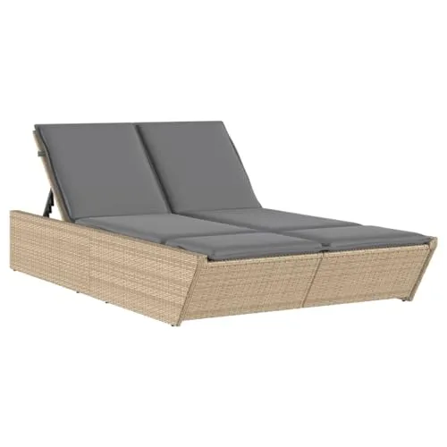 vidaXL Doppel Sonnenliege mit Auflagen - Liegen für Garten und Terrasse, bietet verstellbare Rückenlehne und bequeme, abnehmbare Kissen für entspanntes Sonnenbaden.