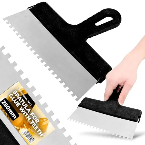 Fliesenkelle 250 mm 6x6 mm Edelstahl Zahnkelle Zahnspachtel Spachtel Glättekelle Zahntraufel Zahnglätter Fliesenkelle Putzkelle Kelle Zahnglättekelle Edelstahlkelle