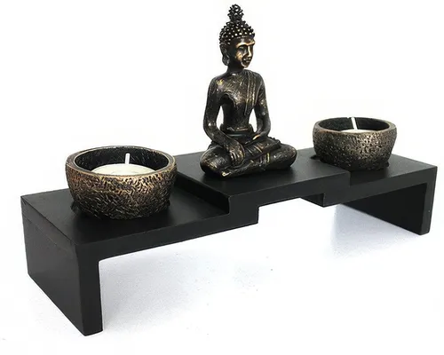 Yudu Dekofigur Deko Buddha auf Podest Teelichthalter Zen-Garten Nr:YD-41
