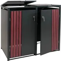 2er-Mülltonnenverkleidung MCW-O67 - Mülltonnenbox für 2 Tonnen (80-240L), robust mit 0,8 mm Stahl, abschließbare Türen, einfacher Zugang durch Gasdruckfedern – ideal für ein gepflegtes Zuhause.