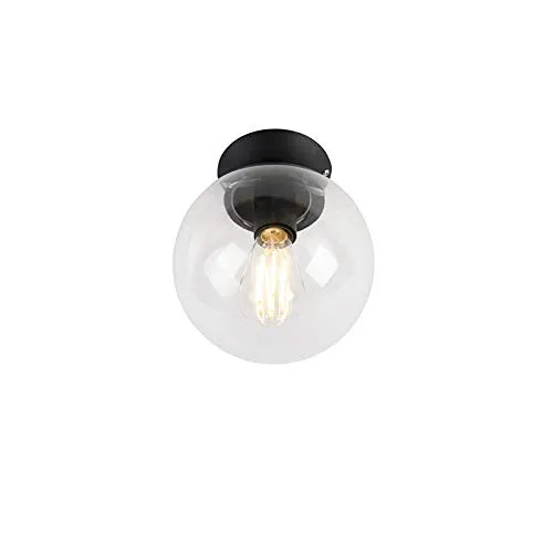 Qazqa Art Deco Deckenleuchte - Elegante Kugellampe in Schwarz mit Klarglas - Tischlampen für stilvolle Innenräume. Diese dimmbare Art Deco Deckenleuchte bringt Eleganz in Wohnzimmer und Schlafzimmer und ist LED geeignet.