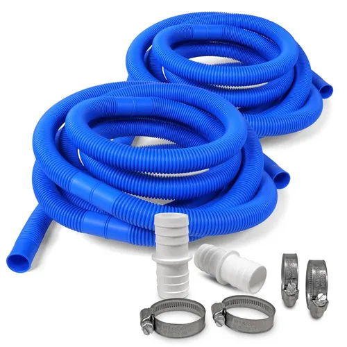 SET> 2x 6,60m Schwimmbad Schlauch, blau Ø 32mm Schellen Schlauchverbinder Pool