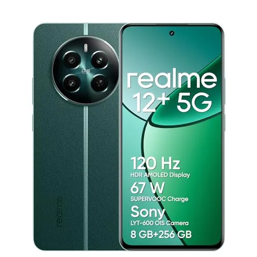 realme 12+ 5G Smartphone - 8GB RAM, 256GB Speicher, Sony LYT-600 OIS Kamera, 120Hz AMOLED Display, wasserdichtes Rainwater Smart Touch, 67W SUPERVOOC Charge
