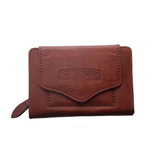 Money Maker Damen Geldbörse Portemonnaie Geldbeutel aus Leder im handlichen Format in versch. Farben - präsentiert von ZMOKA® (Braun)