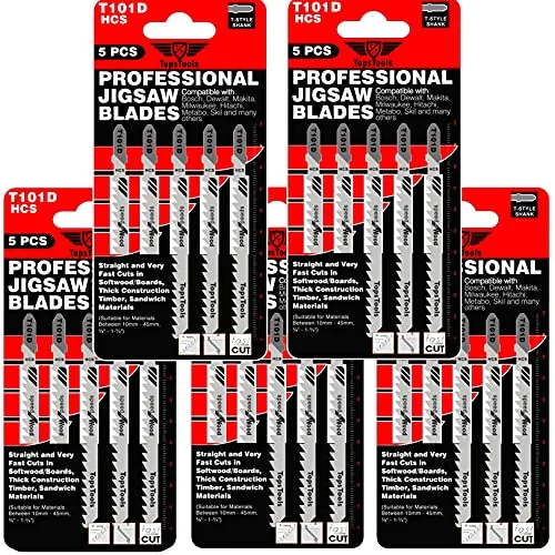 TopsTools T101D Stichsägeblätter für saubere und schnelle Schnitte kompatibel mit Bosch Dewalt Makita Milwaukee und vielen mehr 25 x
