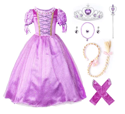 JerrisApparel Prinzessin Rapunzel Kleid Kostüm (120cm, Lila) - Bodenlanges Rapunzel Kostüm mit Zubehör, perfekt für Geburtstagsfeiern und besondere Anlässe. Handwäsche empfohlen für eine lange Lebensdauer und strahlenden Look.