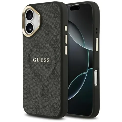 GUESS 4G MagSafe Case für iPhone 17 - Schwarz - Handyhülle aus strapazierfähigem PolyurethanKunstleder mit rutschfester Oberfläche, perfekte Passform und MagSafe-Unterstützung für kabelloses Laden. Elegantes Design mit Guess Logo.