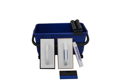 DEWEPRO Profi Fliesenleger Waschset 8-teilig - Reinigungsbürsten Set für Fliesenleger mit 22l Waschbox, effizienten Doppelrollen-Aufsatz und robustem Fugbrett für perfekte Ergebnisse beim Fliesenverlegen.