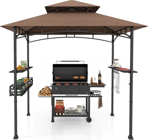 COSTWAY Grillpavillon mit Doppeldach und Stauraum
