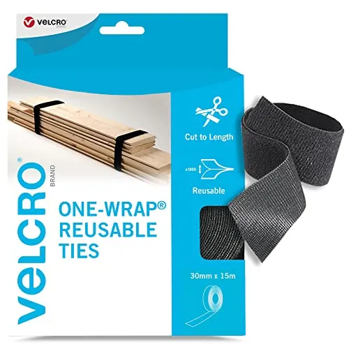 VELCRO Marke | One-Wrap wiederverwendbare Kabelbinder - Perfektes Schreibtischzubehör - Kabelbinder für effektives Kabelmanagement, wiederverwendbar und individuell zuschneidbar für optimale Anpassung an Ihre Bedürfnisse.