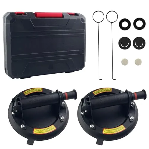 Gsakskdsap 2 Pcs Saugnapf, Extra Starke Saugnäpfe, Plattenheber, Saugheber Fliesen, Glassauger, Vakuumheber 400 KG Tragfähiger mit Ergonomischen Rutschfesten, Fliesenheber mit Tragbarer Werkzeugkasten