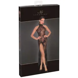 Kleid Fucking Fabulous aus Powernet mit Blüten-Samtflockprint – Noir