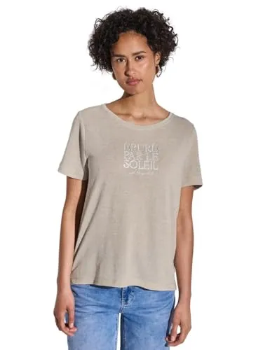 STREET ONE Damen A322697 T-Shirt mit Wording in Moonstone Sand - T-Shirt für Damen mit Rundhalsausschnitt und Wording-Artwork, ideal für einen lässigen Look und aus einem angenehmen Materialmix gefertigt.