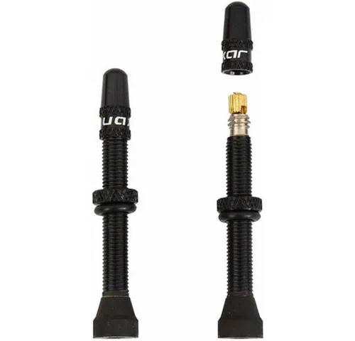 Fasi Tubeless Ventil 45mm aus Aluminium, schwarz, Paar - Hochwertige 45mm Tubeless-Ventile aus Aluminium mit herausnehmbarem Ventileinsatz. Ideal für die meisten Felgen und einfach zu montieren. Leicht und zuverlässig für dein Fahrrad.