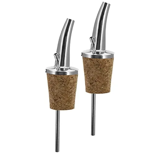 Westmark 2 Spirituosen-/Öl-Ausgießer für Flaschen, extra kurz, mit Luftröhrchen, Metall/Messing, nickelfrei, Naturkorken, Classic Gastro, Silber, 43702280