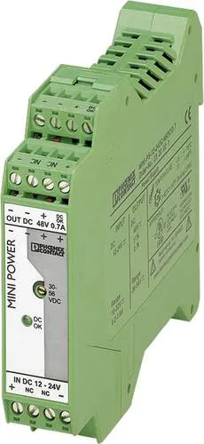 Phoenix Contact MINI-PS-12-24DC/48DC/0.7 Hutschienen-Netzteil - Hutschienen-Netzteil für 48 V DC mit galvanischer Trennung, ideal für sichere Steuerungstechnik in Garten und Elektrobedarf, besonders schmal mit nur 22,5 mm Breite.
