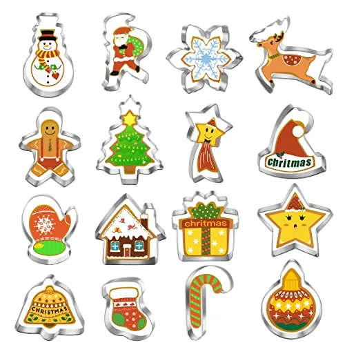 YOFIG Ausstechformen Weihnachten, 16 Stück Plätzchen Ausstecher Weihnachten, Ideal Adventskalender zum Befüllen, Keksausstecher für Adventskalender Füllung, Weihnachtsschokolade und Plätzchen