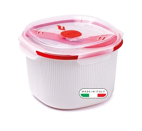 Snips - Microwave Reiskocher und Getreidekocher, Rice Cooker 2,70L mit Spachtel und Schüssel Stärke, Mikrowellenschüssel Weiß 20x20,5x14,50, Mikrowellenbehälter für Schnelle Zubereitung, Made in Italy