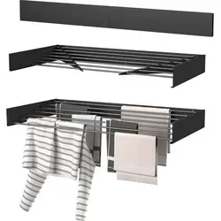 Wasophoogte® Wäscheständer Ausziehbar, wäscheständer wand, 8,4m Trockenlänge, Klappbarr Waschetrockner 120cm, Schwarz - Schwarz