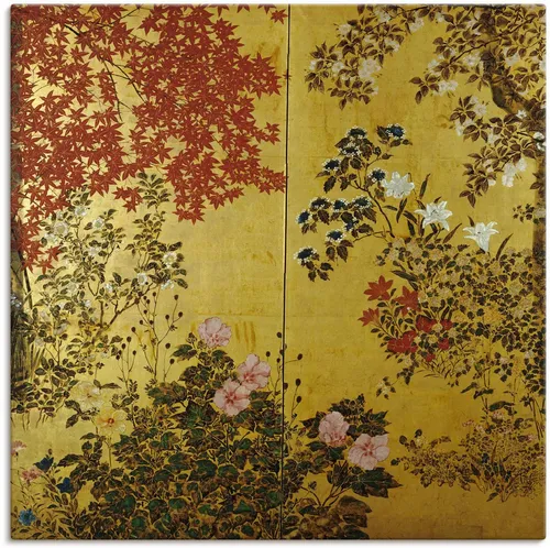 Artland Wandbild Japanischer Wandschirm 18. Jahrhundert, Pflanzen (1 St), als Leinwandbild, Poster in verschied. Größen