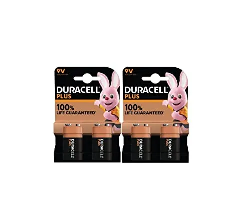 Duracell 9V plus 6LR61/MN1604 Alkaline (2 Blister mit je 2 Batterien) 4 Batterien 4 x