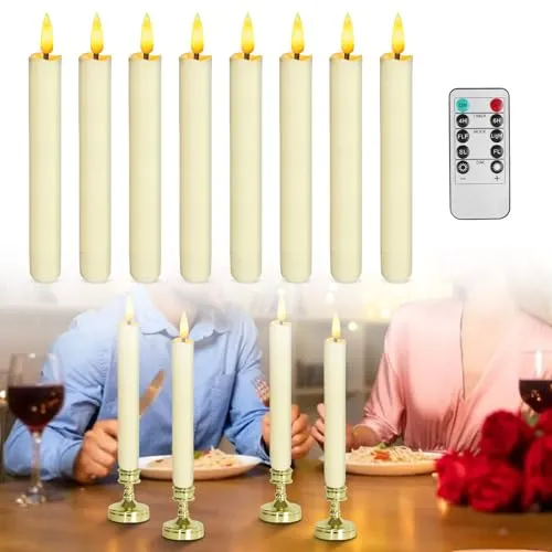 LED Stabkerzen mit Timerfunktion, 8 Stück Elektrische Kerzen Flackernde Flamme mit Fernbedienung, 16,5 cm Flammenlose Kunststoff Kerzen Batteriebetrieben für Weihnachten, Hochzeit und Home Decor