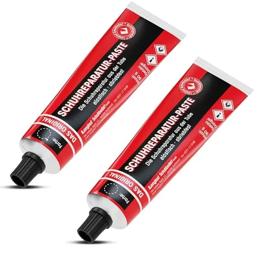 Doppelpack Schuh Reparaturpaste 2 x 90g - Ideal für Stiefel und Schuhe - Schusterei & Schlüsseldienst: Universelle Schuhreparaturpaste aus Deutschland, perfekt für Leder, Gummi und mehr. Einfach anzuwenden, nachhaltig und günstig - reparieren statt wegwerfen!