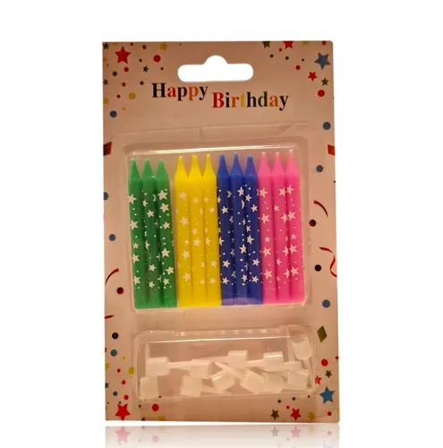 Tortenkerzen Set mit Haltern Geburtstag Kerzen Kuchenkerzen in 4 Farben Mix 72 x