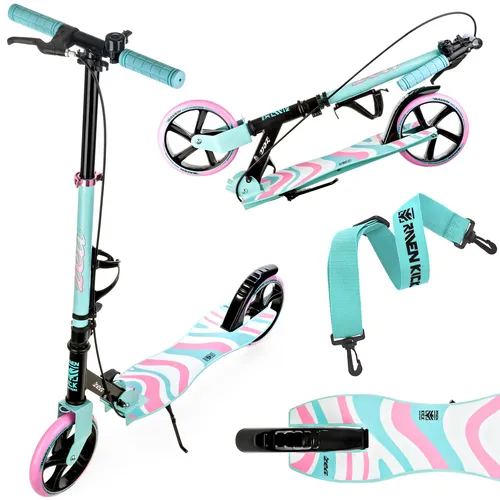 Roller Scooter Cityroller Raven Zea Mint/Pink 200mm mit Handbremse, Glocke und Getränkehalter