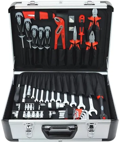 FAMEX 702-L Alu Werkzeugkoffer - Robuster Werkzeugkasten aus Aluminium mit 26 Einstecktaschen, max. Tragkraft 30kg - ideal für Heimwerker und Profis, individuell bestückbar und durchdacht konstruiert.