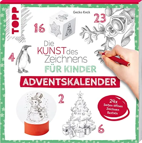 Die Kunst des Zeichnens für Kinder Adventskalender - Bleistiftzeichnung: 24 kreative Seiten zum Zeichnen und Basteln, perfekt für die Adventszeit und zur Förderung der Kreativität von Kindern.
