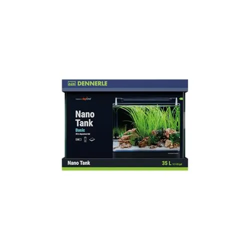 DENNERLE Aquarien-Set Nano Tank Basic - Kompaktes Nano Aquarium mit abgerundeten Ecken und durchdachtem Techniksystem. Ideal für Zwerggarnelen und Pflanzen – ein modernes Design-Highlight für Ihr Zuhause!