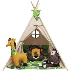Izabell Tipi Kinder Spielzelt Urban Jungle - Spielzelt aus 100% Baumwolle mit gemütlicher Matte und 3 Kissen. Ideal für drinnen und draußen, fördert Kreativität und bietet Sicherheit für Kinder.