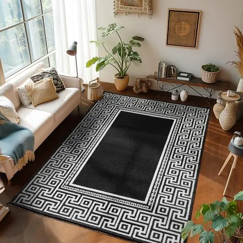 SIMPEX Teppich Wohnzimmer Schlafzimmer Esszimmer Teppich Läufer Flur Küchenteppich Modernes Design Soft & Weich Kurzflor Pflegeleicht Home Farbe: Schwarz, 80 x 150 cm