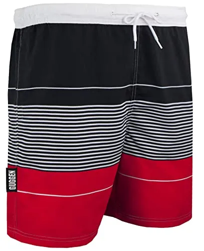 GUGGEN Mountain Badehose für Herren Schnelltrocknende Badeshorts 880 mit Kordelzug Beachshorts Boardshorts Schwimmhose Männer gestreift Farbe Rot gestreift XL
