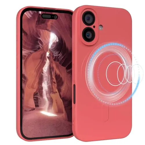EAZY CASE - Silikonhülle magnetisch für iPhone 16 Hülle Silikon Rot weich stoßfeste Magnet Handyhülle Schutzhülle mit Kameraschutz Dünn Schutz Cover TPU Bumper in Pastell Hellrot