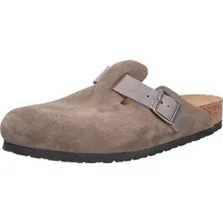 Birkenstock Boston Concrete Gray Normaal Voetbed - Dunkelgraue Slipper - Größe 44 - Die Birkenstock Boston Slipper verbinden Komfort mit zeitlosem Design. Mit einem hochwertigen Kork-Latex-Fußbett und verstellbarem Riemen bieten sie optimalen Tragekomfort für jeden Tag.