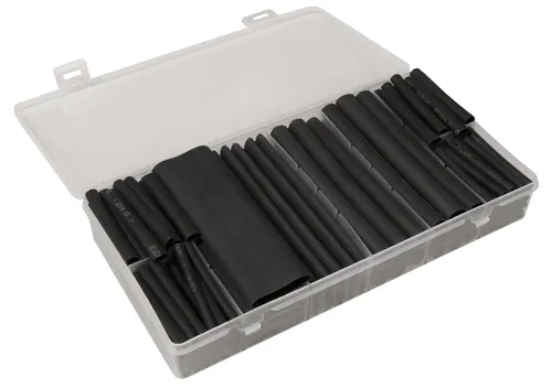 Schrumpfschlauch-Set 142-teilig, klebend, schwarz - Praktisches Universal-Set für Kabelisolierung und schnelle Reparaturen. Mit hoher Wasserdichtigkeit dank innerer Verklebung. In handlicher Sortimentsbox für einfache Aufbewahrung und Zugriff.