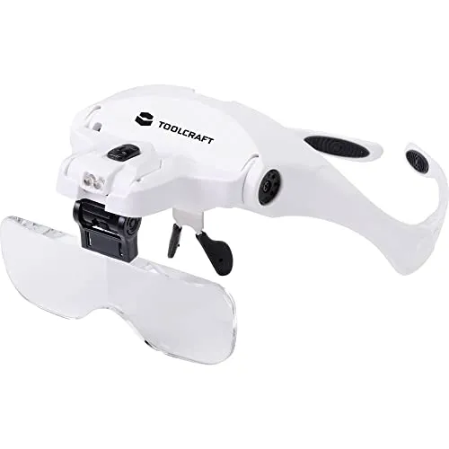TOOLCRAFT Handlupe 2469761 mit LED-Beleuchtung - Lupenbrille mit 5 Vergrößerungsfaktoren und 2 kaltweißen LEDs für optimale Ausleuchtung, ideal für präzise Arbeiten und Handarbeiten.